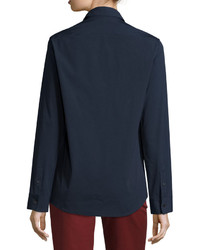 The Row Peter Classic Button Front Blouse Dark Navy
