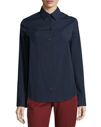 The Row Peter Classic Button Front Blouse Dark Navy