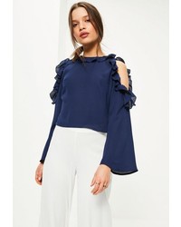 Missguided Petite Navy Cold Shoulder Blouse