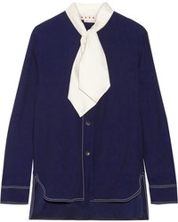 Marni Pussy Bow Crepe Blouse Navy
