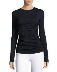 Theory Ruched Plume Jersey Long Sleeve Top Navy