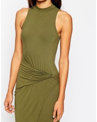Asos Collection Body Conscious Dress With Twist Knot Front And High Neck