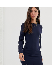 Missguided Long Sleeve Mini Dress With In Navy