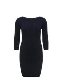 M&Co Knitted Ribbed Bodycon Jumper Dress With Sleeves Navy 14