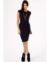 Missguided Cailey Bodycon Midi Dress In Navy