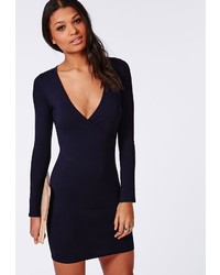 Missguided Jersey Wrap Bodycon Dress Navy