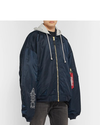 Vetements Alpha Industries Oversized Reversible Embroidered Shell Hooded Bomber Jacket
