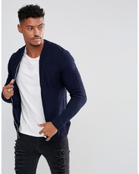ASOS DESIGN Asos Knitted Muscle Fit Bomber Jacket In Navy