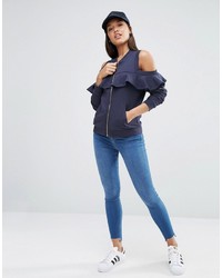 Asos Bomber Jacket With Ruffle Cold Shoulder