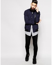 Asos Brand Bomber Jacket With Chest Pocket In Navy