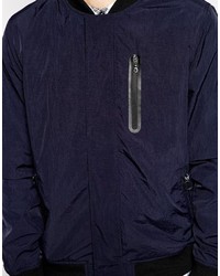 Asos Brand Bomber Jacket With Chest Pocket In Navy