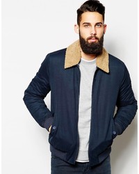 Asos Brand Bomber Jacket With Removable Fleece Collar