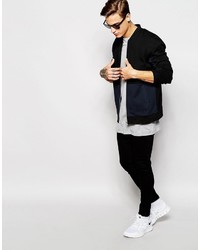 Asos Brand Jersey Bomber Jacket With Cut Sew Front Panel