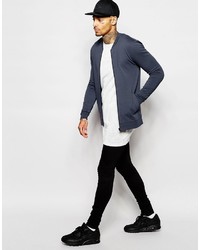 Asos Brand Jersey Muscle Bomber Jacket In Navy