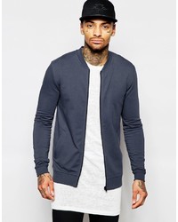 Asos Brand Jersey Muscle Bomber Jacket In Navy