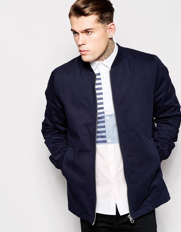 navy longline bomber jacket