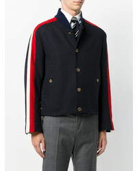 Thom Browne Cricket Seam Button Front Jacket In Navy Melton Unavailable