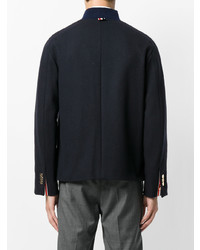Thom Browne Cricket Seam Button Front Jacket In Navy Melton Unavailable