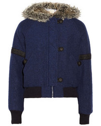 Band Of Outsiders Faux Fur Trimmed Wool Blend Bomber Jacket