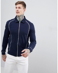 ASOS DESIGN Harrington Jacket With Contrast Stitching In Navy