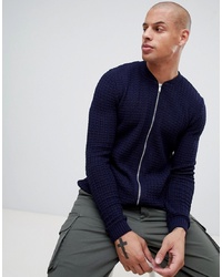 ASOS DESIGN Knitted Muscle Fit Bomber Jacket In Navy