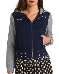 Charlotte Russe Layered French Terry Twill Hooded Jacket