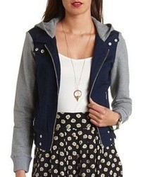 Charlotte Russe Layered French Terry Twill Hooded Jacket