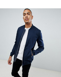 ASOS DESIGN Tall Bomber Jacket With Dual Zip Opening In Navy