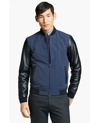 Theory Volter Torrin Leather Sleeve Bomber Jacket