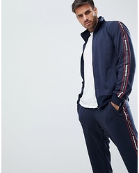 Pull&Bear Tracksuit Top In Navy With Slogan On Sleeves Blue
