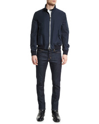 Tom Ford Zip Up Cotton Bomber Jacket Navy