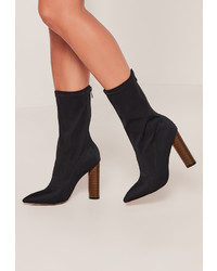 Missguided Navy Neoprene Wooden Heeled Boots