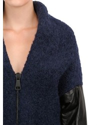 Wool Boucle And Nappa Leather Coat