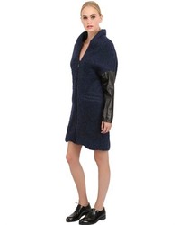 Wool Boucle And Nappa Leather Coat