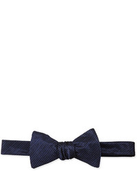 Neiman Marcus Solid Ribbed Bow Tie Navy