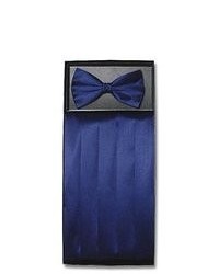 Vesuvio Napoli Silk Cumberbund Bowtie Navy Blue Cummerbund Bow Tie Set