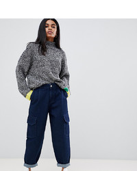 Asos Petite Asos Design Petite Tapered Jeans With Curved Seams In Indigo With Utility Pockets