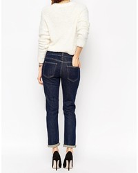 Asos Collection Kimmi Shrunken Boyfriend Jeans In Indigo Maple Wash