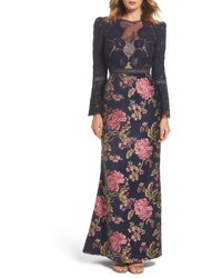 Navy Brocade Evening Dress