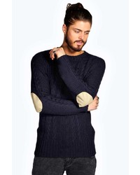 Boohoo Cable Jumper With Shoulder Patches