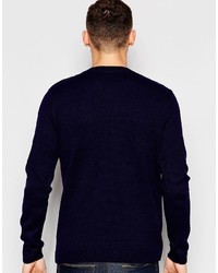 Asos Brand Cable Knit Sweater In Navy
