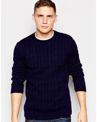 Asos Brand Cable Knit Sweater In Navy