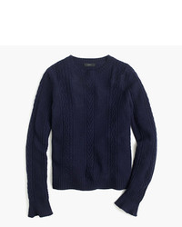 J.Crew Cable Crewneck Sweater With Ruffle Sleeves