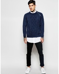 ONLY & SONS Cable Knit Sweater With Side Zip Nep Yarns