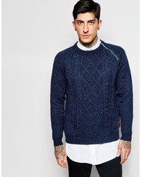 ONLY & SONS Cable Knit Sweater With Side Zip Nep Yarns