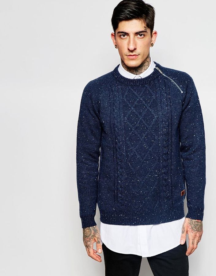 ONLY & SONS Cable Knit Sweater With Side Zip Nep Yarns, $59 | Asos ...