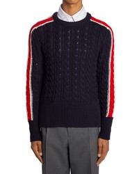 Thom Browne Cable Stripe Wool Crewneck Sweater