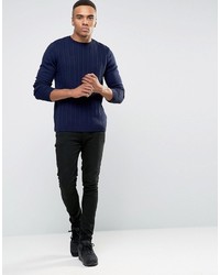 Asos Cable Sweater In Navy