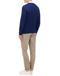 Malo Cable V Neck Sweater Blue