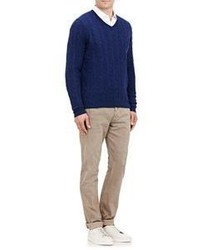 Malo Cable V Neck Sweater Blue